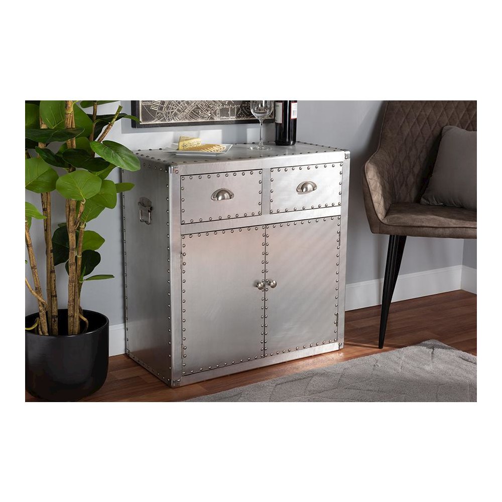 Baxton Studio Serge French Industrial Silver Metal 2-Door Accent Storage Cabinet