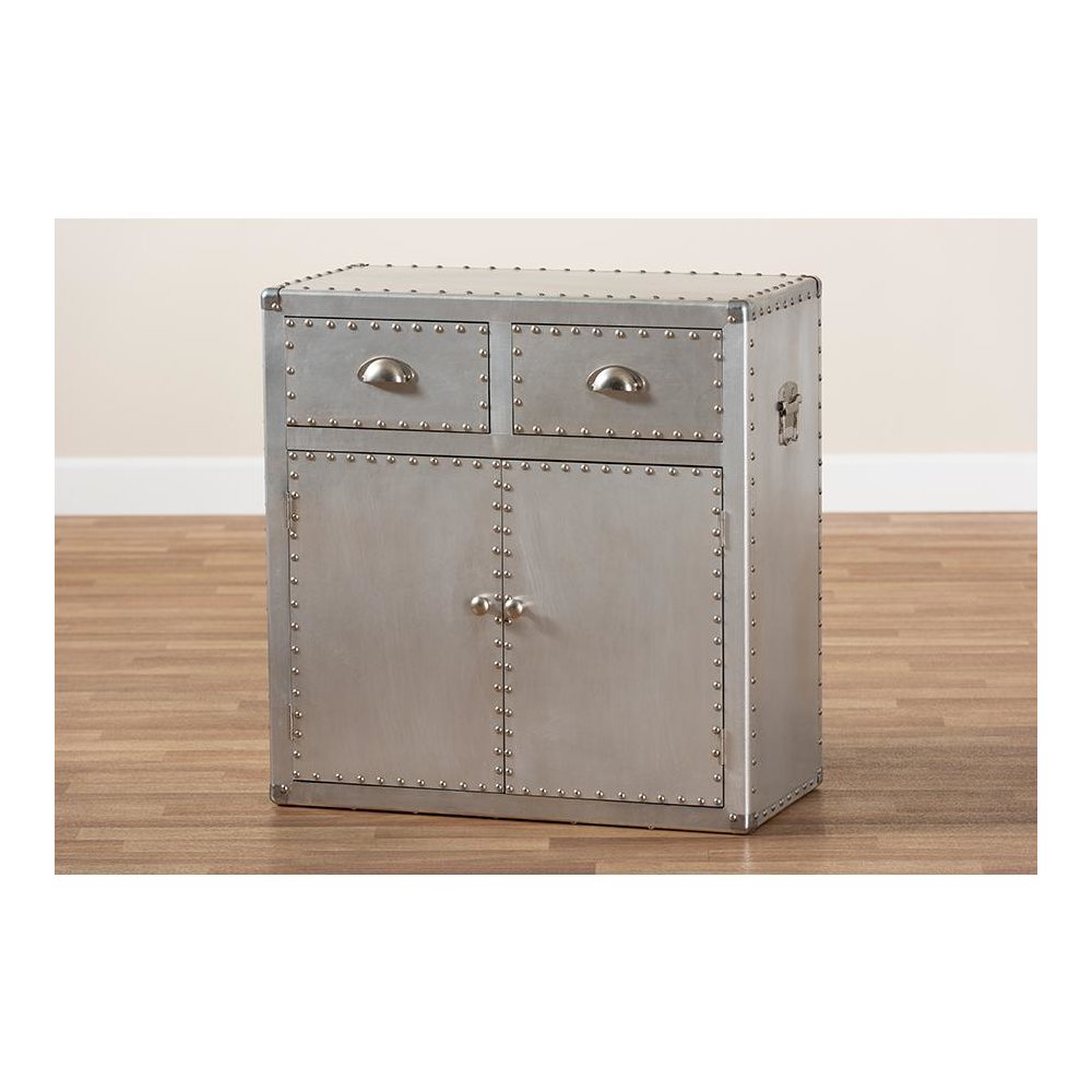 Baxton Studio Serge French Industrial Silver Metal 2-Door Accent Storage Cabinet