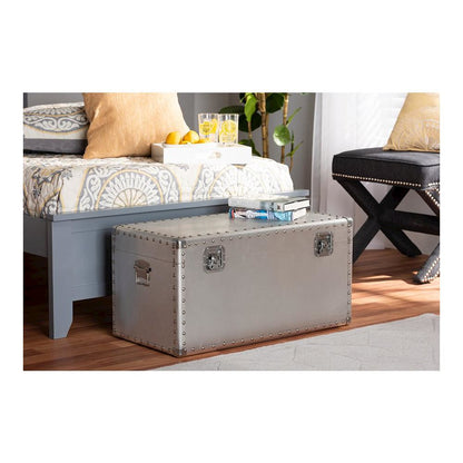 Baxton Studio Serge French Industrial Silver Metal Storage Trunk