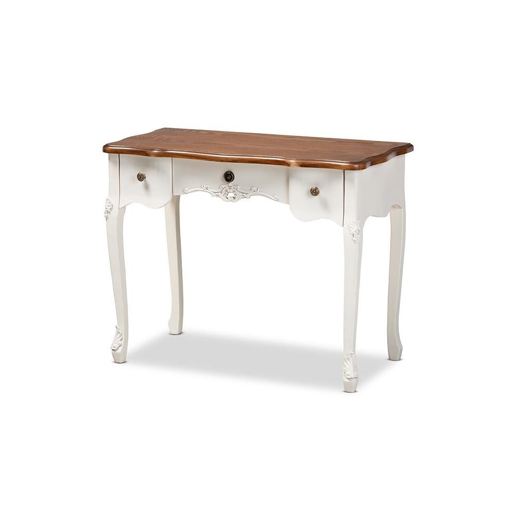 Brown Finished Small 3-Drawer Wood Console Table