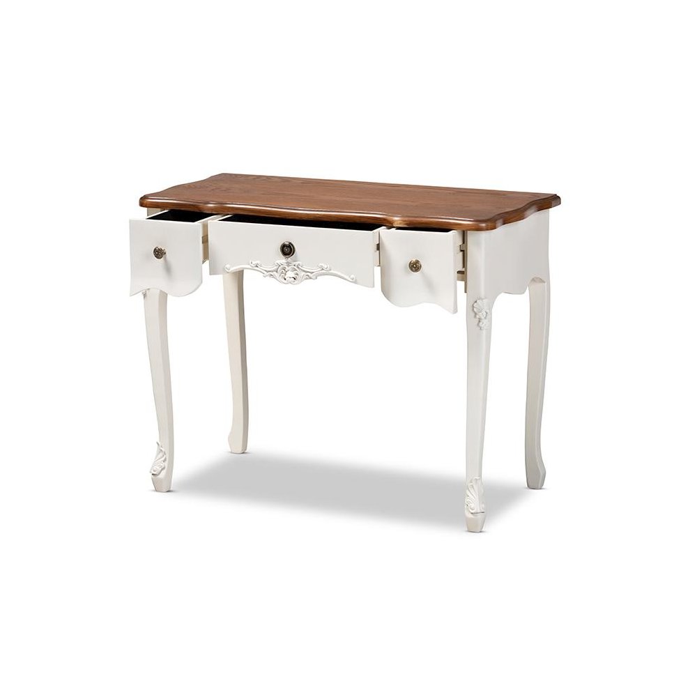 Brown Finished Small 3-Drawer Wood Console Table