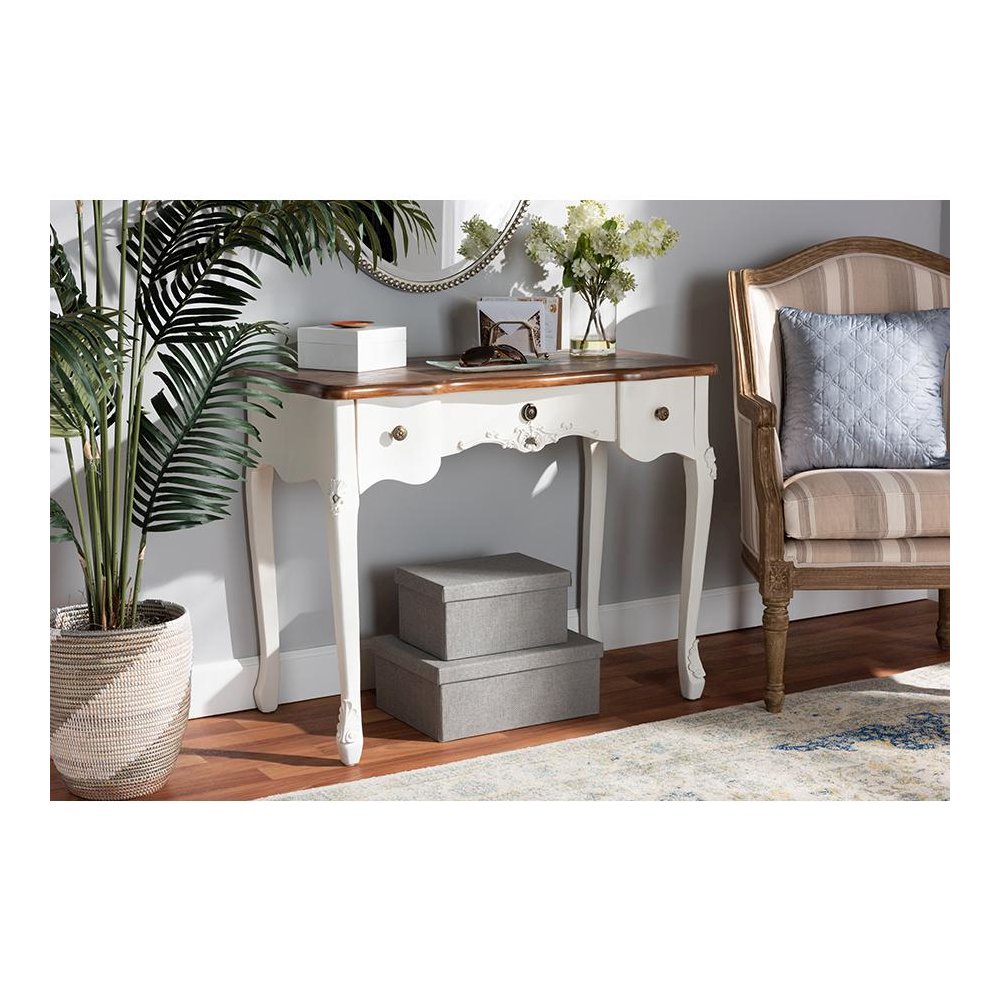 Brown Finished Small 3-Drawer Wood Console Table