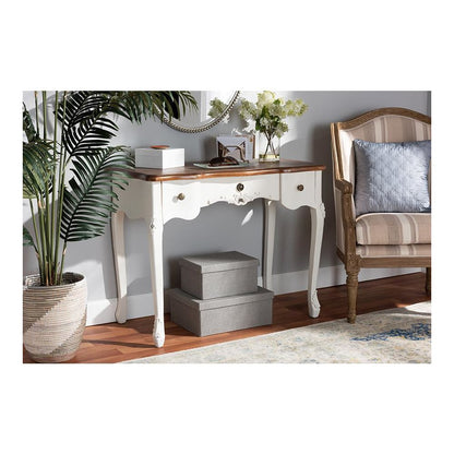 Brown Finished Small 3-Drawer Wood Console Table