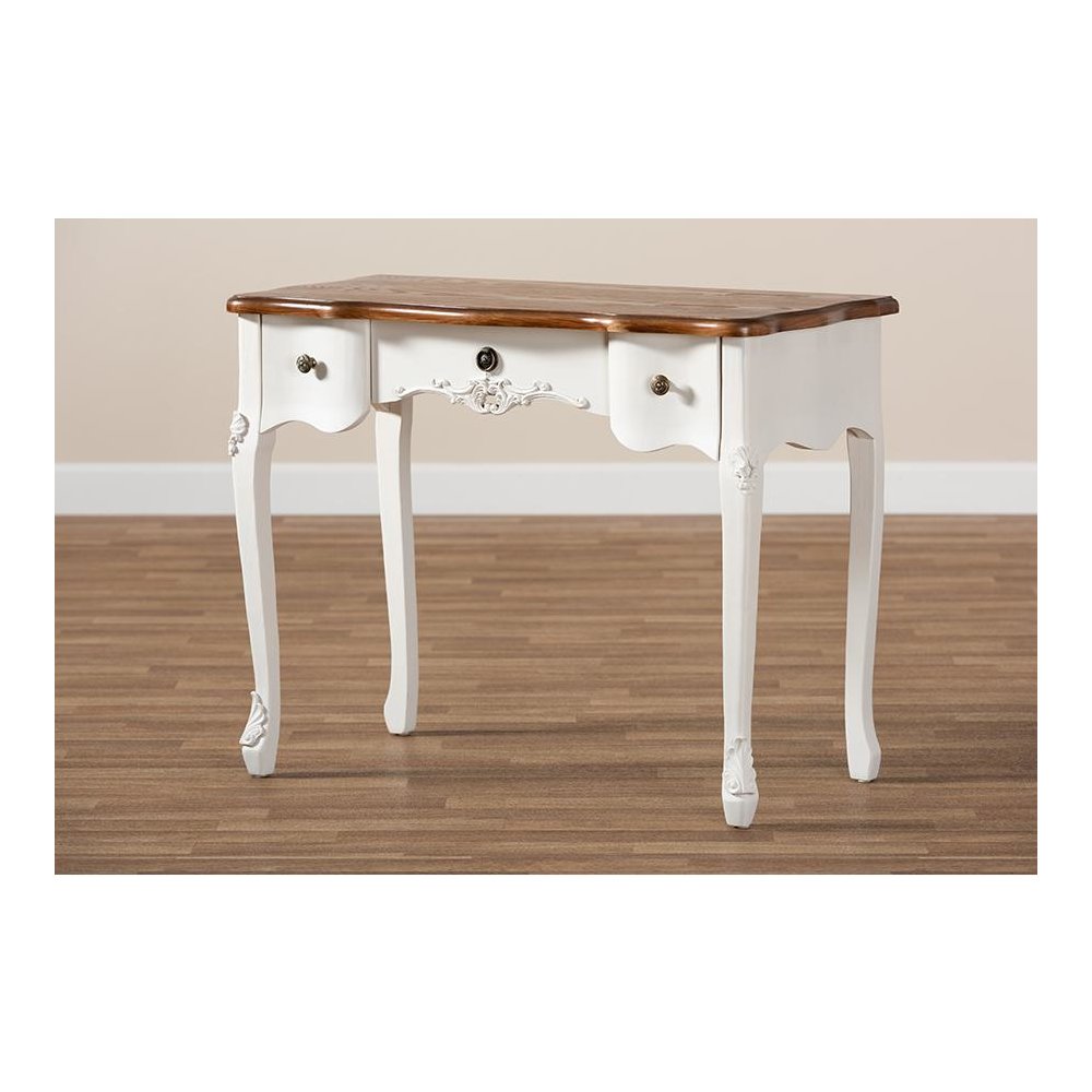 Brown Finished Small 3-Drawer Wood Console Table
