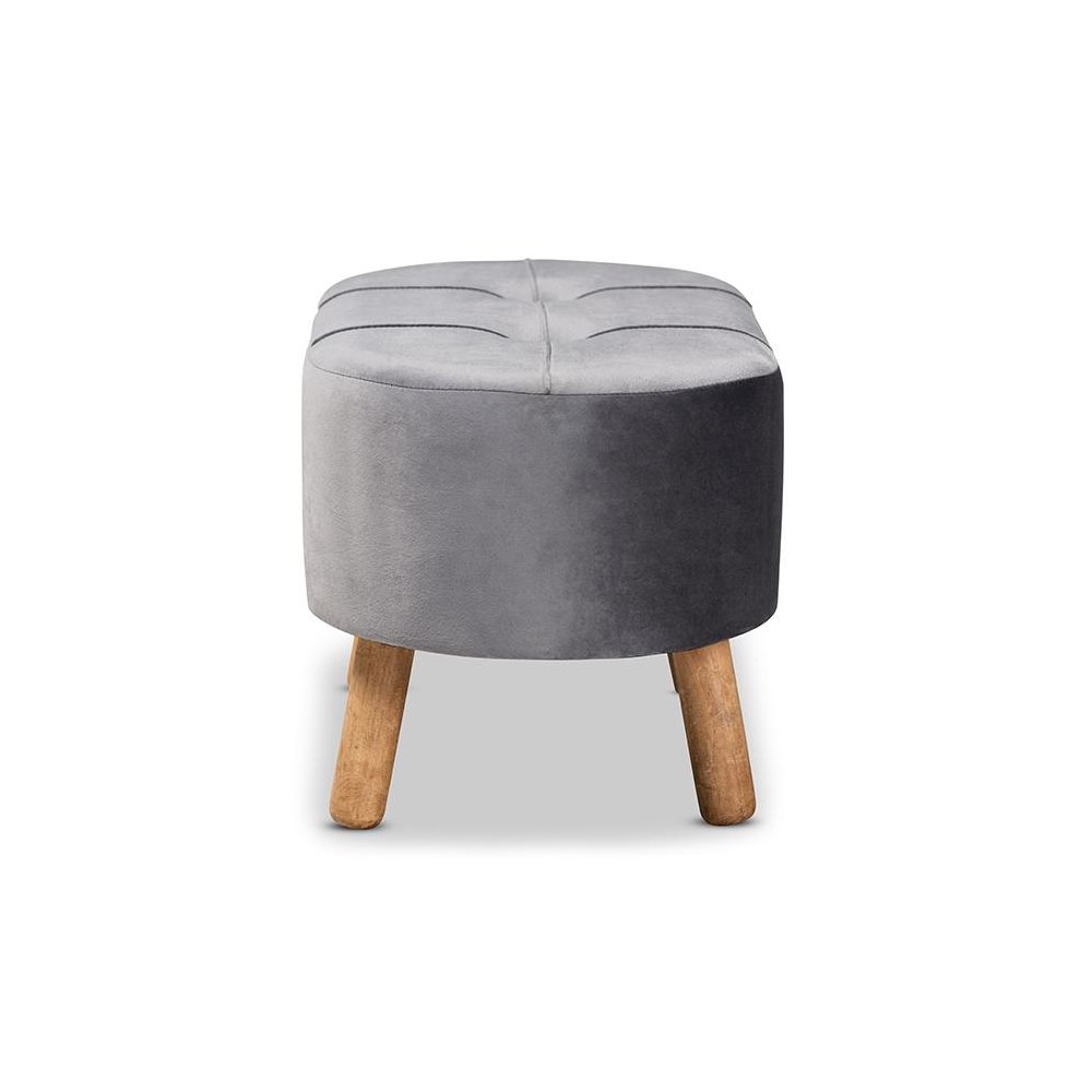 Simone Mid-Century Modern Grey Velvet Fabric Upholstered Wood Ottoman