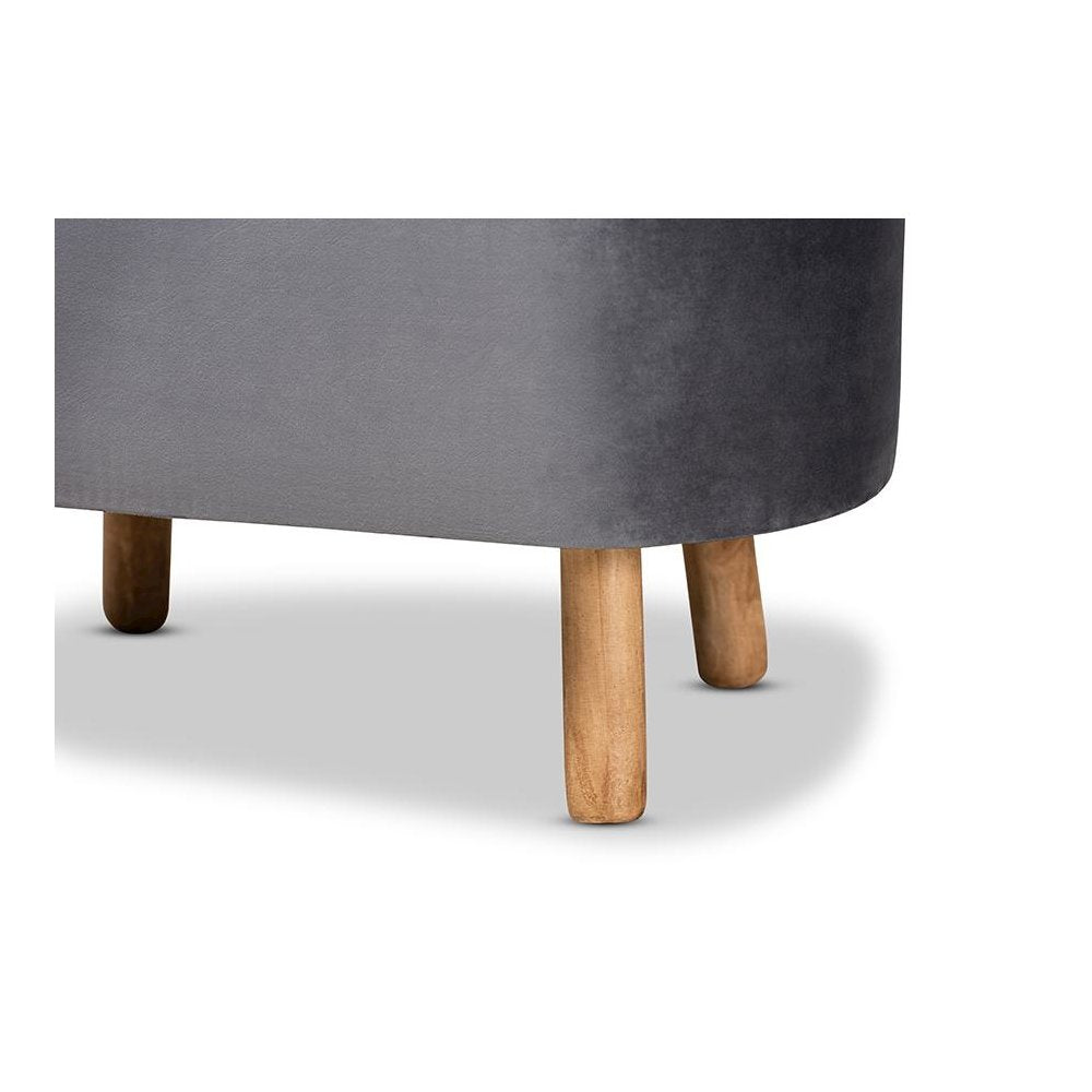Simone Mid-Century Modern Grey Velvet Fabric Upholstered Wood Ottoman