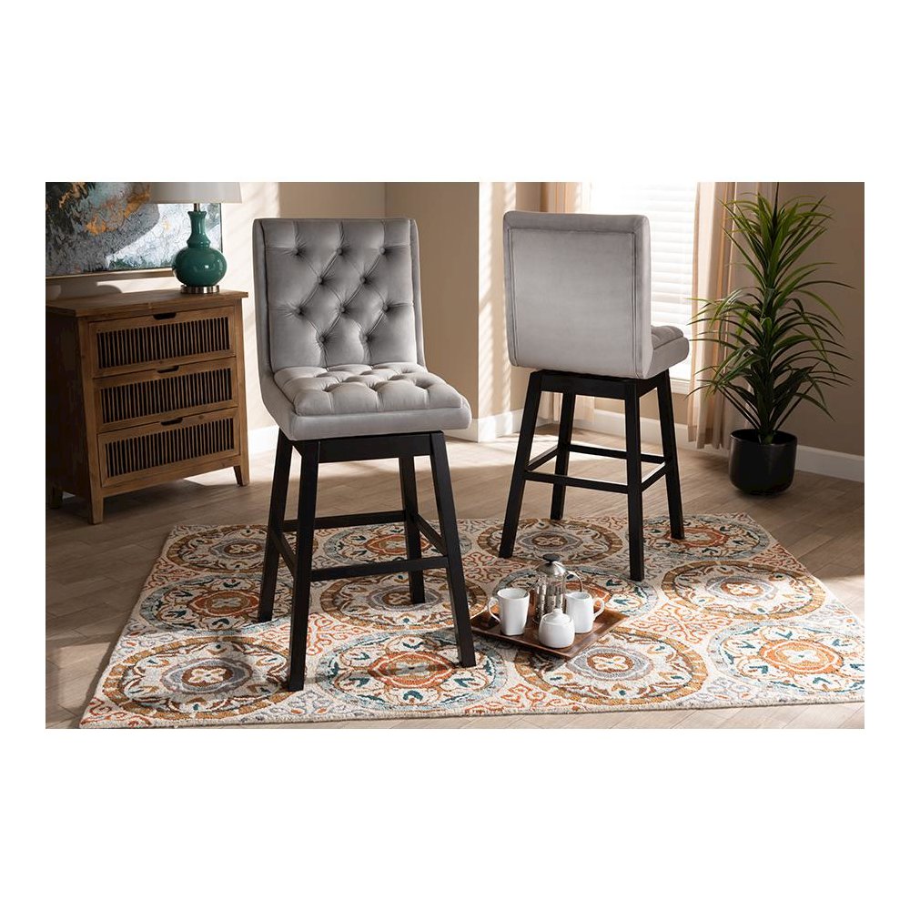 Dark Brown Finished Wood 2-Piece Swivel Bar Stool Set Set