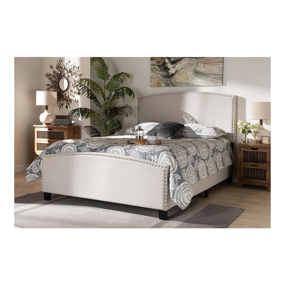 Morgan Modern Transitional Beige Fabric Upholstered King Size Panel Bed