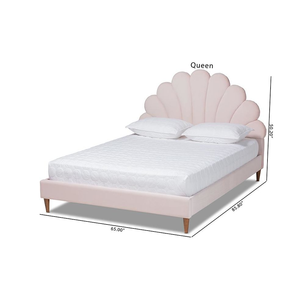 Walnut Brown Finished Wood Queen Size Seashell Shaped Platform Bed