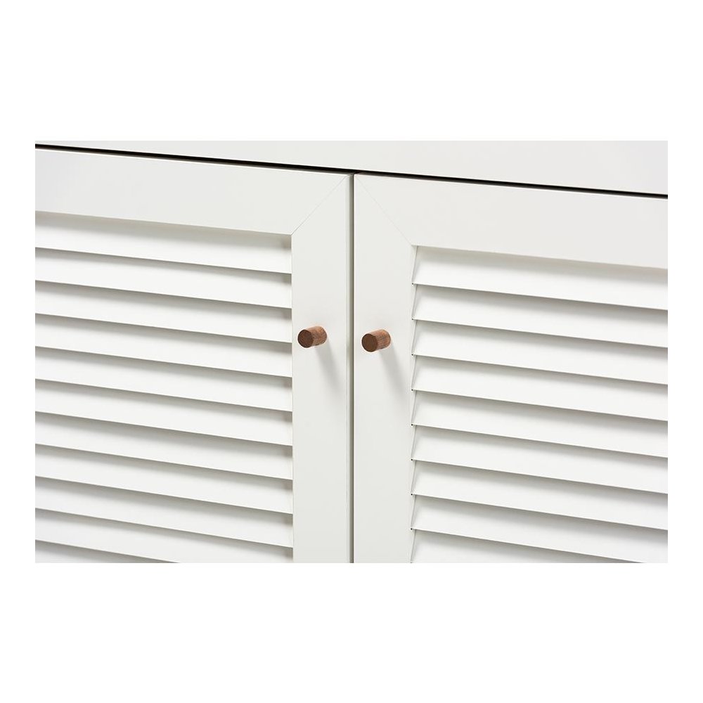 White and Walnut Finished 4-Shelf Wood Shoe Storage Cabinet with Drawer