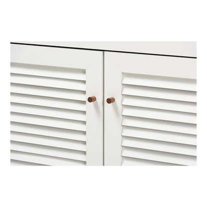 White and Walnut Finished 4-Shelf Wood Shoe Storage Cabinet with Drawer