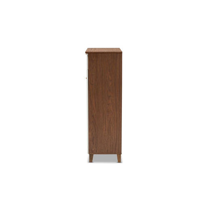 White and Walnut Finished 5-Shelf Wood Shoe Storage Cabinet with Drawer