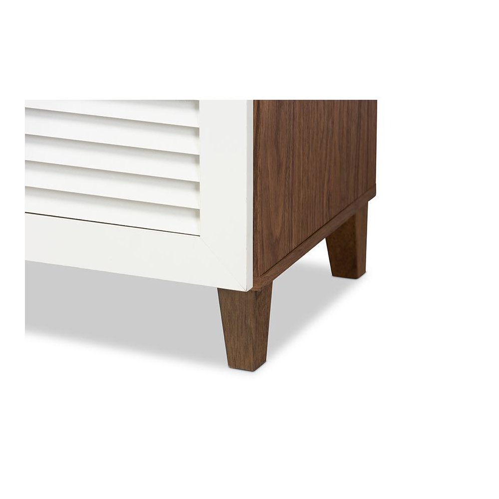 White and Walnut Finished 5-Shelf Wood Shoe Storage Cabinet with Drawer