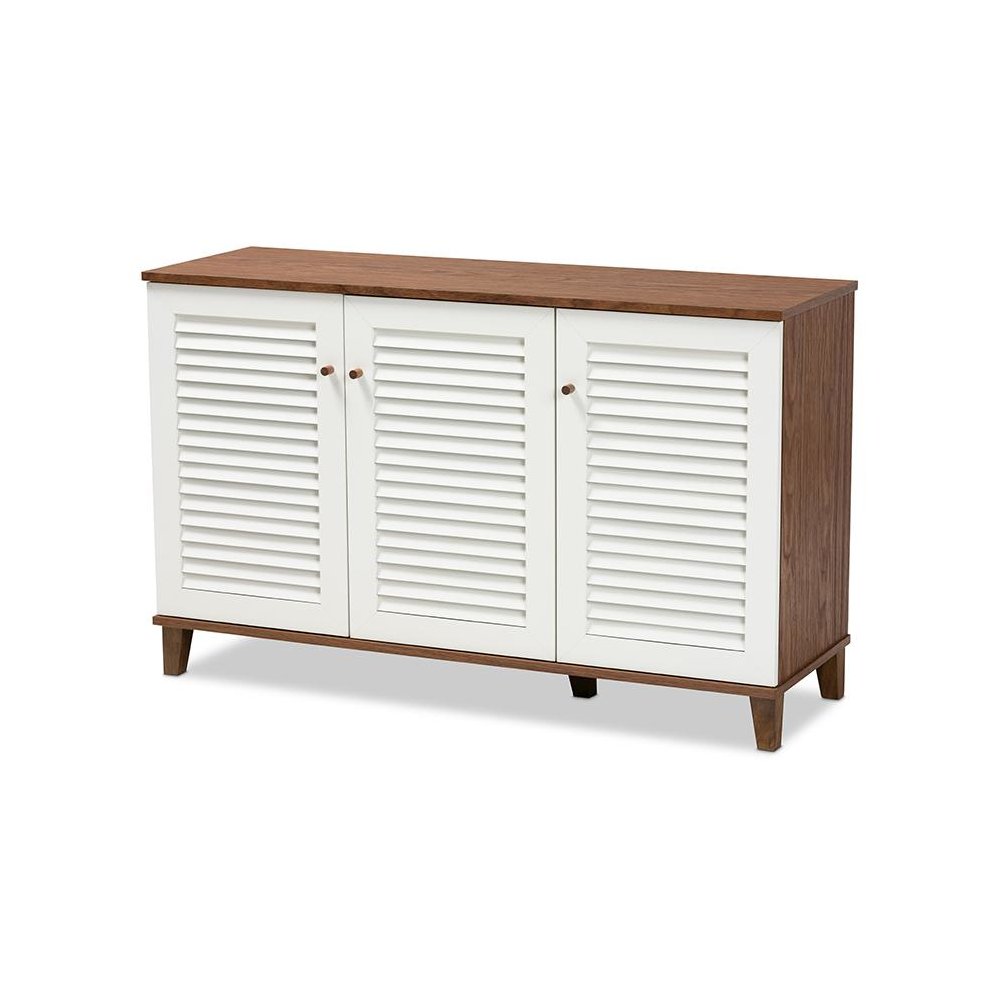 Walnut Finished 8-Shelf Wood Shoe Storage Cabinet