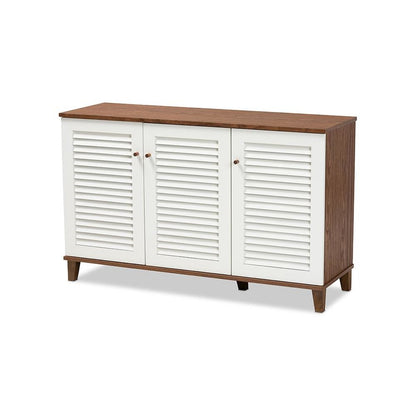 Walnut Finished 8-Shelf Wood Shoe Storage Cabinet