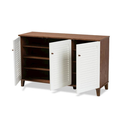 Walnut Finished 8-Shelf Wood Shoe Storage Cabinet