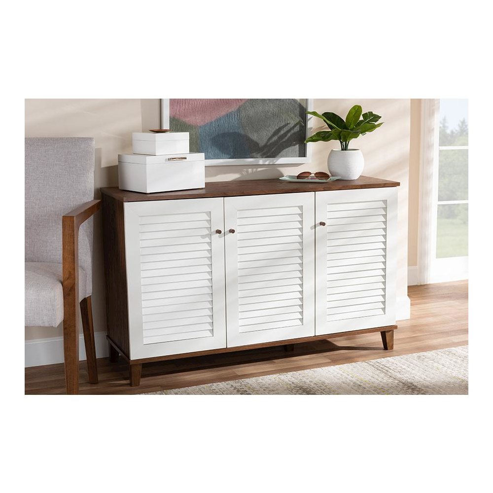 Walnut Finished 8-Shelf Wood Shoe Storage Cabinet