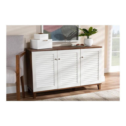 Walnut Finished 8-Shelf Wood Shoe Storage Cabinet