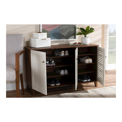Walnut Finished 8-Shelf Wood Shoe Storage Cabinet