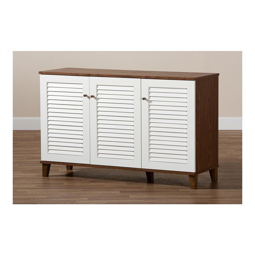 Walnut Finished 8-Shelf Wood Shoe Storage Cabinet