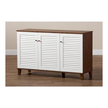 Walnut Finished 8-Shelf Wood Shoe Storage Cabinet