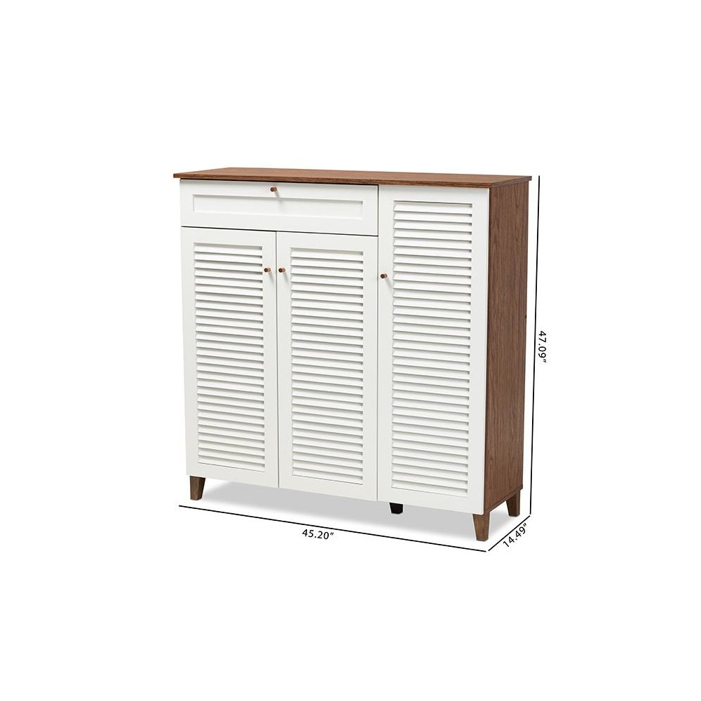 Walnut Finished 11-Shelf Wood Shoe Storage Cabinet with Drawer