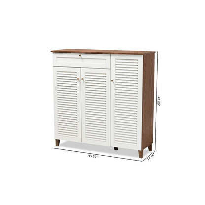 Walnut Finished 11-Shelf Wood Shoe Storage Cabinet with Drawer