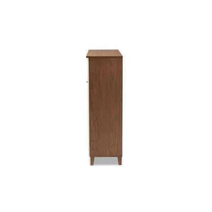 Walnut Finished 11-Shelf Wood Shoe Storage Cabinet with Drawer