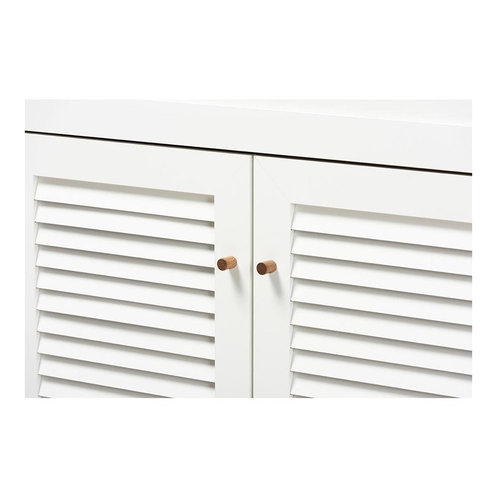 Walnut Finished 11-Shelf Wood Shoe Storage Cabinet with Drawer