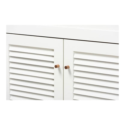 Walnut Finished 11-Shelf Wood Shoe Storage Cabinet with Drawer
