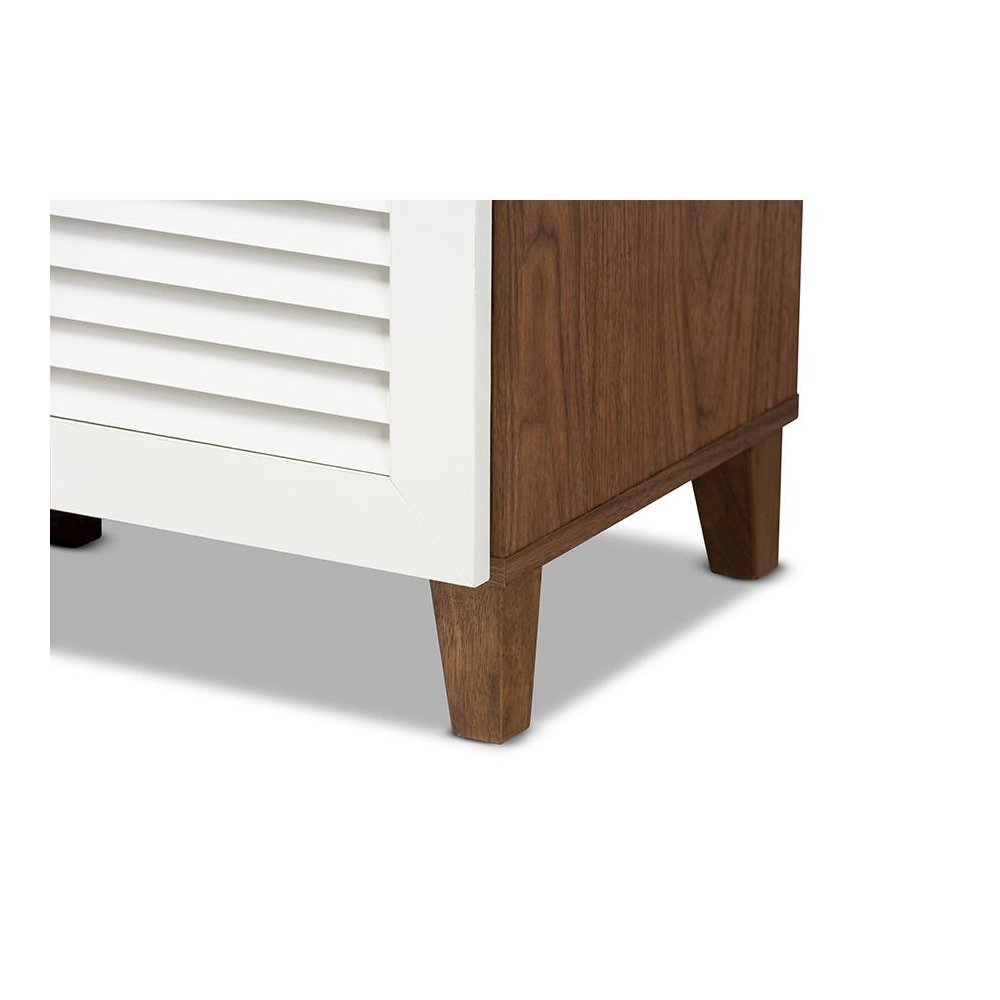 Walnut Finished 11-Shelf Wood Shoe Storage Cabinet with Drawer