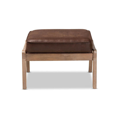 Leather Effect Fabric Upholstered Antique Oak Finished Wood Ottoman