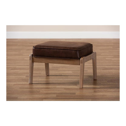 Leather Effect Fabric Upholstered Antique Oak Finished Wood Ottoman