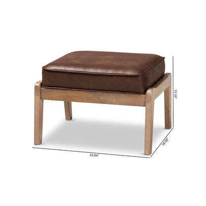 Leather Effect Fabric Upholstered Antique Oak Finished Wood Ottoman