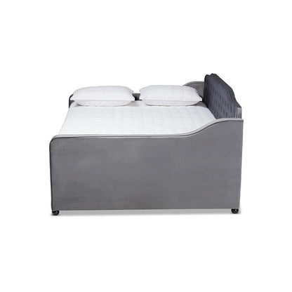 Grey Velvet Fabric Upholstered and Button Tufted Full Size Daybed