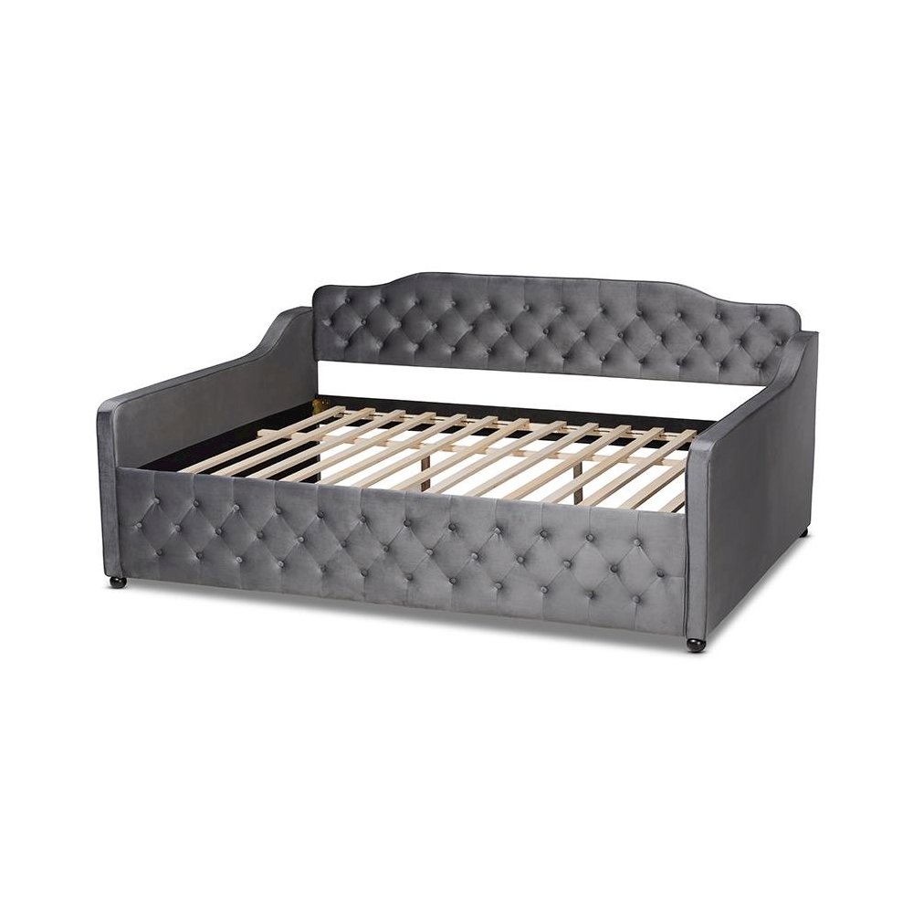 Grey Velvet Fabric Upholstered and Button Tufted Full Size Daybed