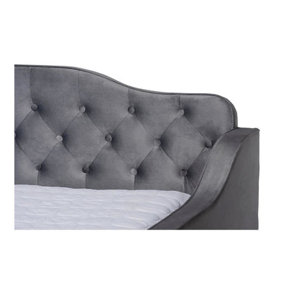 Grey Velvet Fabric Upholstered and Button Tufted Full Size Daybed
