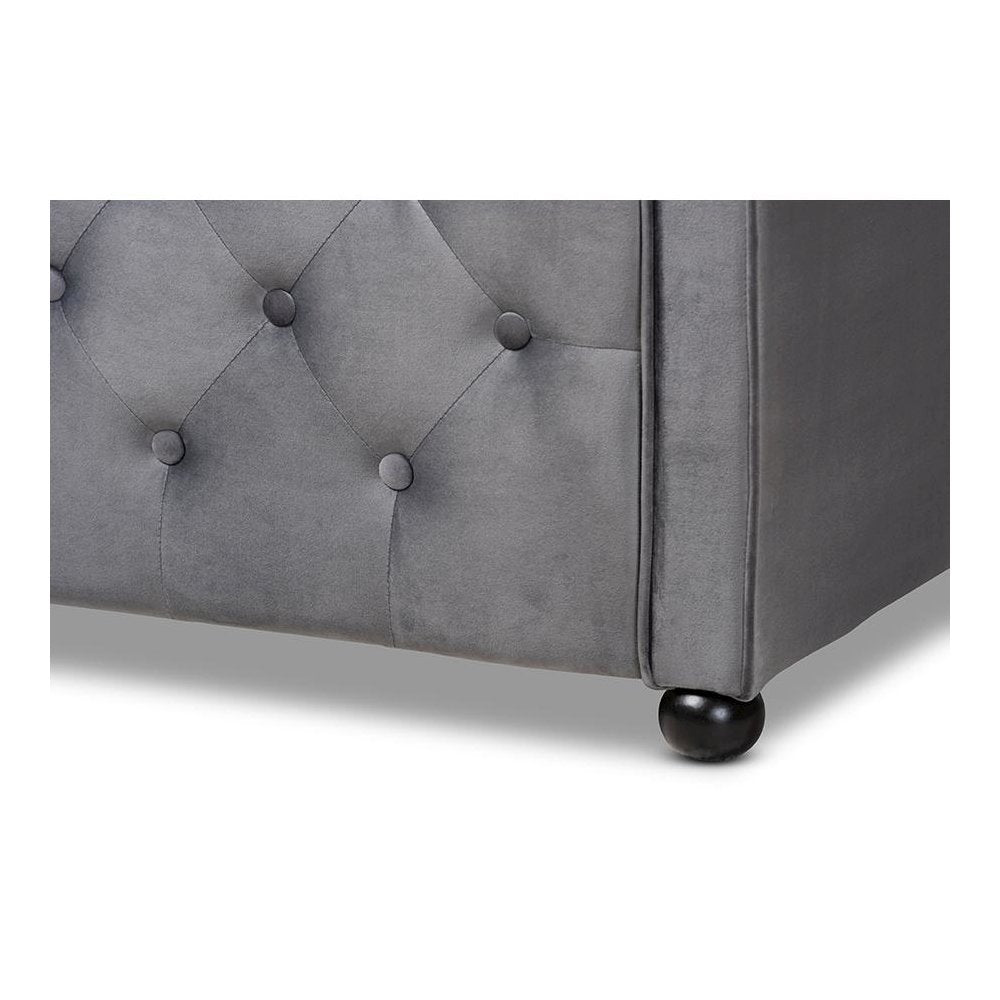 Grey Velvet Fabric Upholstered and Button Tufted Full Size Daybed
