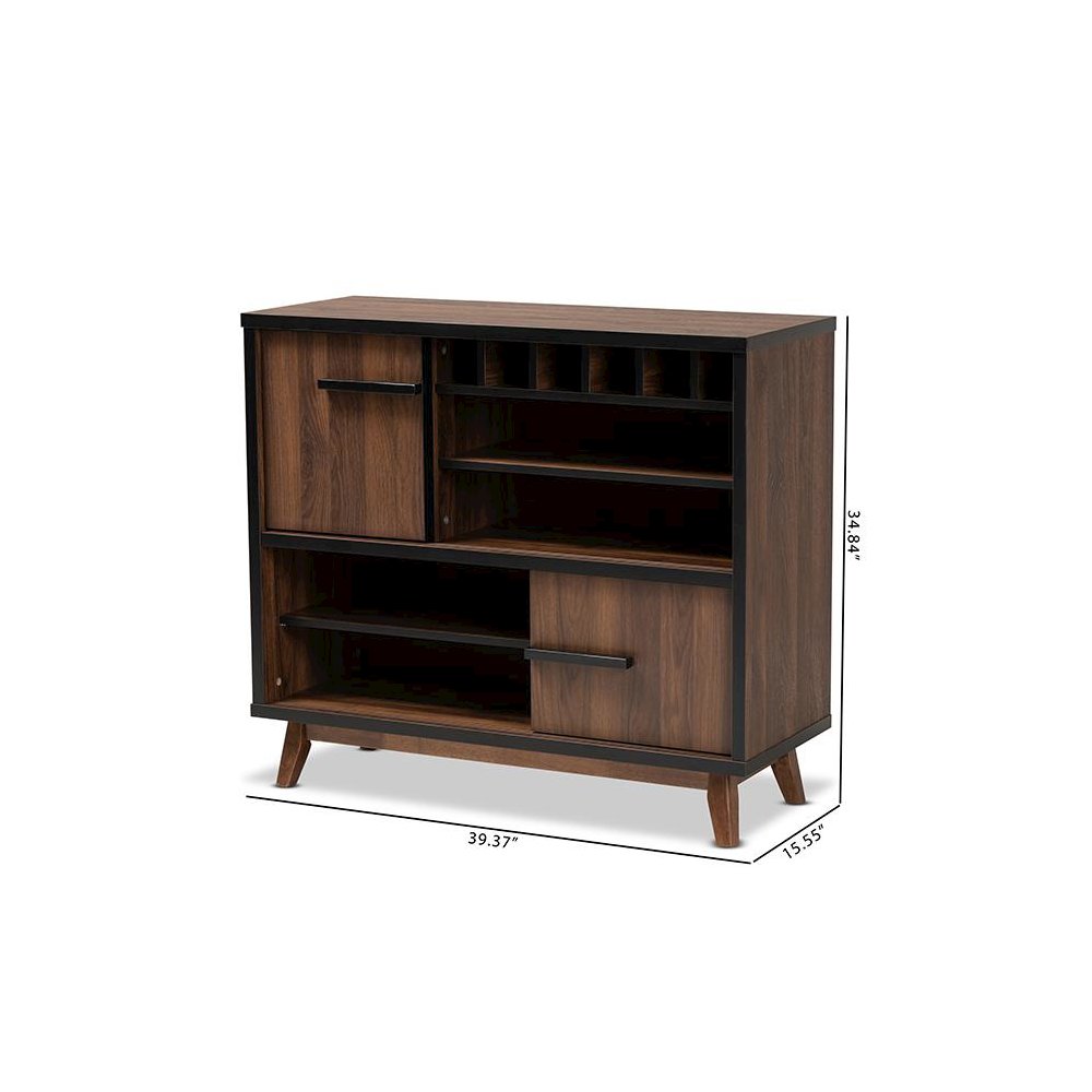 Two-Tone Walnut Brown and Black Finished Wood Wine Storage Cabinet