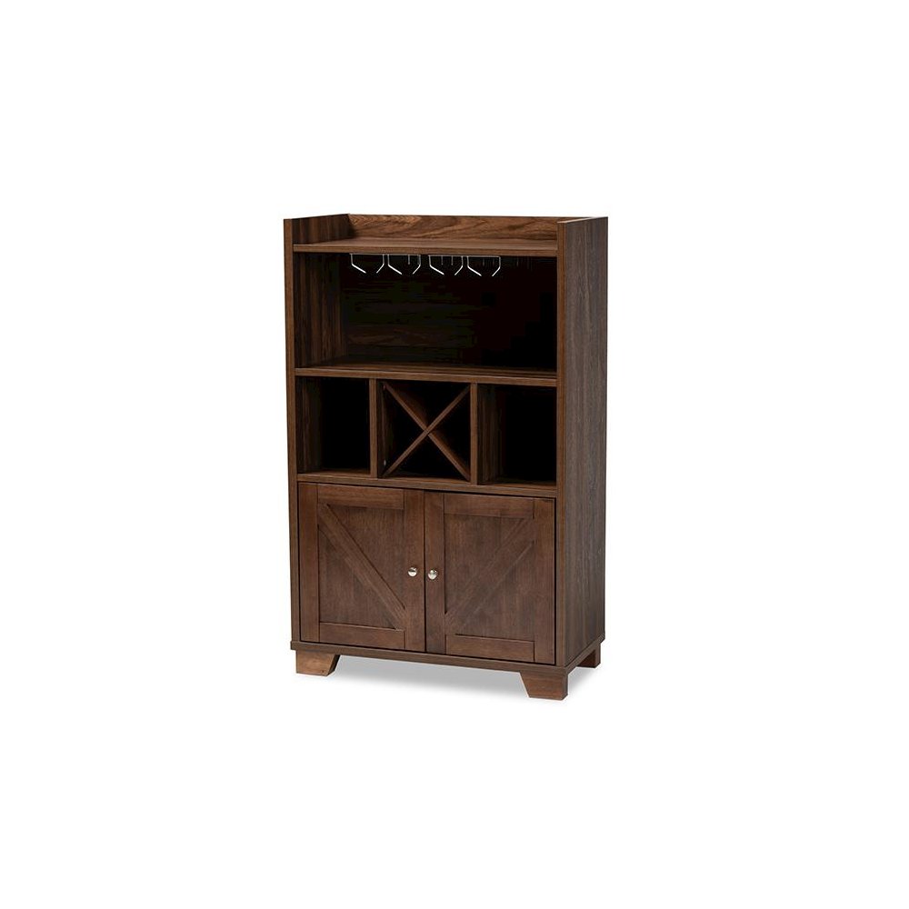 Carrie Transitional Farmhouse Walnut Brown Finished Wood Wine Storage Cabinet