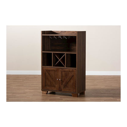 Carrie Transitional Farmhouse Walnut Brown Finished Wood Wine Storage Cabinet