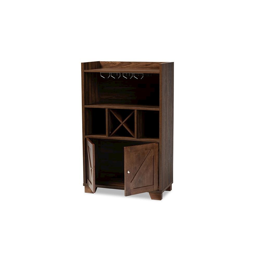 Carrie Transitional Farmhouse Walnut Brown Finished Wood Wine Storage Cabinet