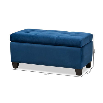 Navy Blue Velvet Fabric Upholstered Storage Ottoman