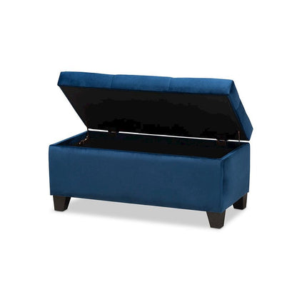 Navy Blue Velvet Fabric Upholstered Storage Ottoman