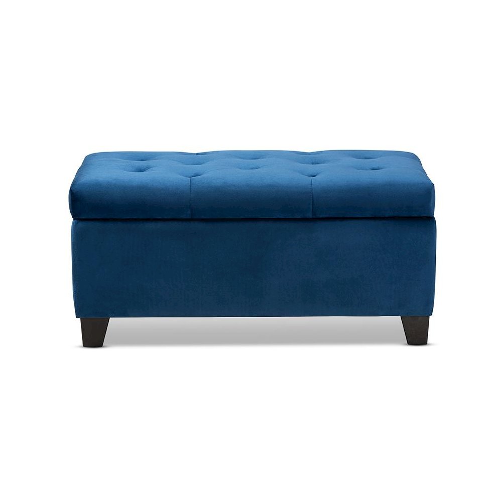 Navy Blue Velvet Fabric Upholstered Storage Ottoman
