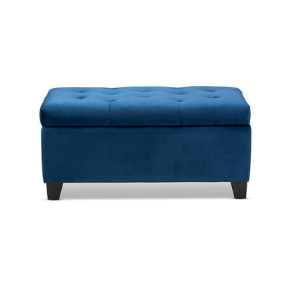 Navy Blue Velvet Fabric Upholstered Storage Ottoman