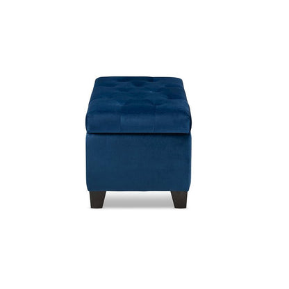 Navy Blue Velvet Fabric Upholstered Storage Ottoman