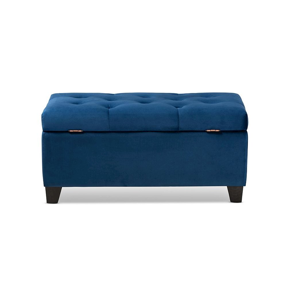 Navy Blue Velvet Fabric Upholstered Storage Ottoman