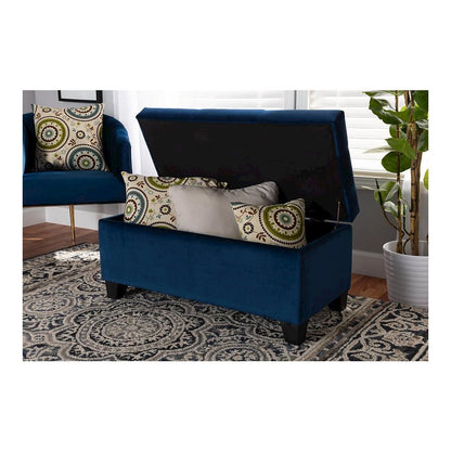 Navy Blue Velvet Fabric Upholstered Storage Ottoman