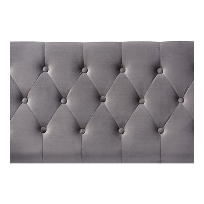 Luxe Grey Velvet Fabric Upholstered Gold Finished Button Tufted Storage Ottoman